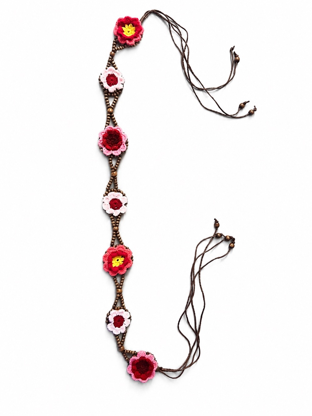 Y2K Handcrafted Pink & Red Floral Crochet Belt